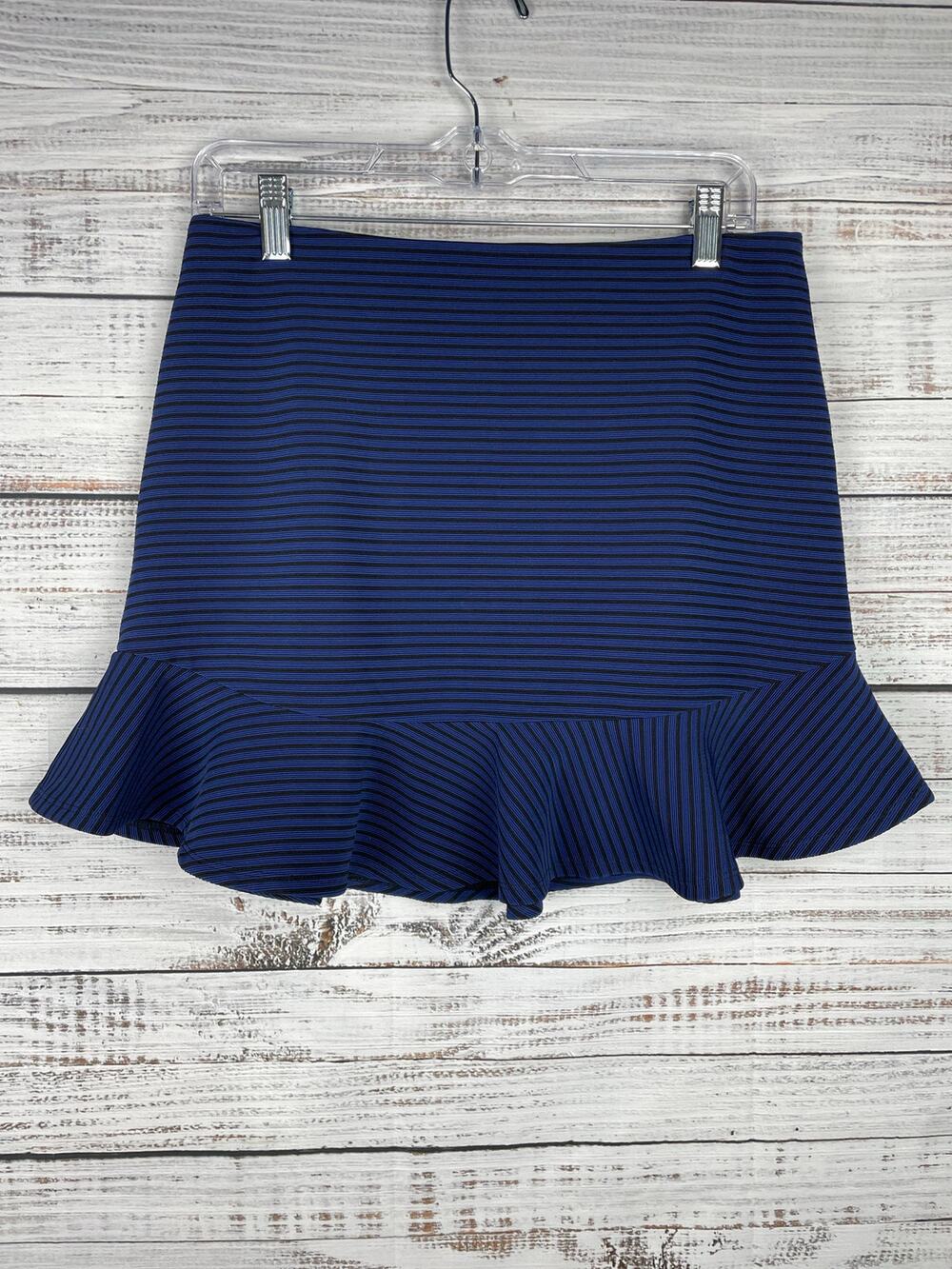 BCBGeneration Curved Ruffle-Hem Mini Skirt NEW 10 Blue Preppy Dark Academia Y2K